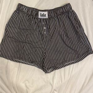 Dressed in LALA boxer shorts